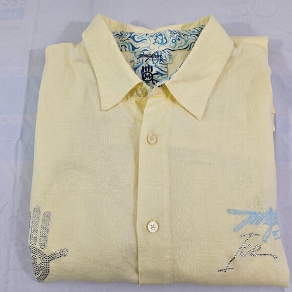 Miskeen Originals Men’s Jeweled & Embroidered Linen Short Sleeve Shirt - Size 2X - Picture 11 of 16